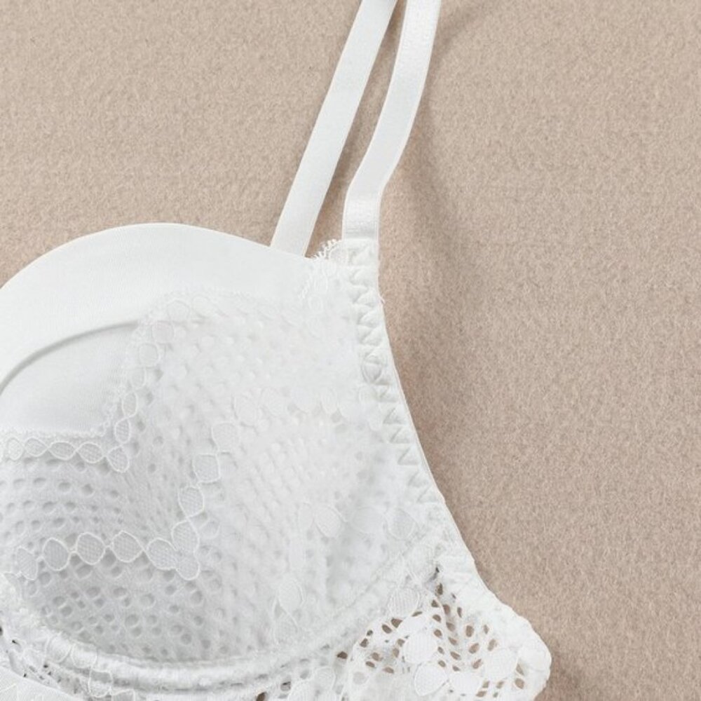 Dreamkue White Lace Trim Spaghetti Strap Bralette Size Small - Picture 6 of 6
